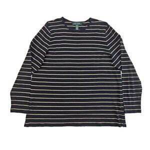 Lauren Ralph Lauren Green Label‎ Top Size 1X Black & Gold Metallic Striped